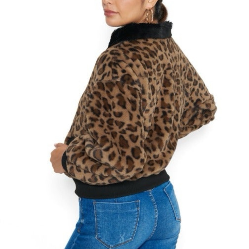 Bebe Brown Leopard Print Teddy Jacket - image 3